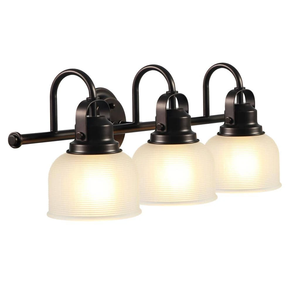 Sabine 25 in. 3-Lights Transitional Antique Bronze Bathroom Vanity Lights with Dome Shape Prismatic Frosted Glass Shade by TRIBESIGNS WAY TO ORIGIN 5 Sabine 25 in. 3-Lights Transitional Antique Bronze Bathroom Vanity Lights with Dome Shape Prismatic Frosted Glass Shade by TRIBESIGNS WAY TO ORIGIN - Image 5