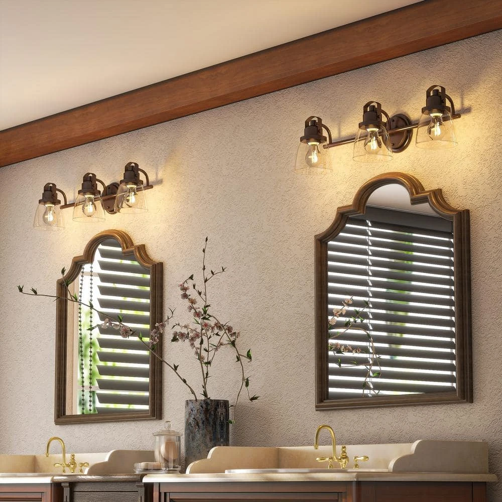 Sadie 24.75 in. 3-Lights Modern Coastal Antique Bronze Bathroom Vanity Lights with Bowl Shape Clear Glass Shade by TRIBESIGNS WAY TO ORIGIN 9 Sadie 24.75 in. 3-Lights Modern Coastal Antique Bronze Bathroom Vanity Lights with Bowl Shape Clear Glass Shade by TRIBESIGNS WAY TO ORIGIN - Image 9