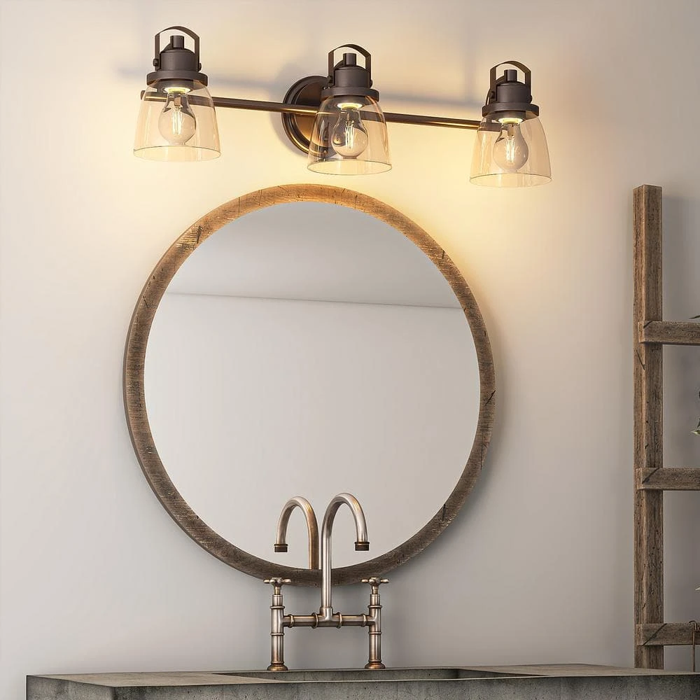 Sadie 24.75 in. 3-Lights Modern Coastal Antique Bronze Bathroom Vanity Lights with Bowl Shape Clear Glass Shade by TRIBESIGNS WAY TO ORIGIN 6 Sadie 24.75 in. 3-Lights Modern Coastal Antique Bronze Bathroom Vanity Lights with Bowl Shape Clear Glass Shade by TRIBESIGNS WAY TO ORIGIN - Image 6
