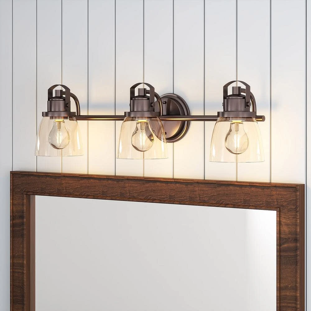 Sadie 24.75 in. 3-Lights Modern Coastal Antique Bronze Bathroom Vanity Lights with Bowl Shape Clear Glass Shade by TRIBESIGNS WAY TO ORIGIN 2 Sadie 24.75 in. 3-Lights Modern Coastal Antique Bronze Bathroom Vanity Lights with Bowl Shape Clear Glass Shade by TRIBESIGNS WAY TO ORIGIN - Image 2