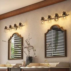 Sadie 32.75 in. 4-Lights Modern Coastal Antique Bronze Bathroom Vanity Lights with Bowl Shape Clear Glass Shade by TRIBESIGNS WAY TO ORIGIN -Outlet OttLite Store antique bronze tribesigns way to origin vanity lighting hd sf0057 1f 1000