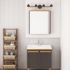 Sadie 32.75 in. 4-Lights Modern Coastal Antique Bronze Bathroom Vanity Lights with Bowl Shape Clear Glass Shade by TRIBESIGNS WAY TO ORIGIN -Outlet OttLite Store antique bronze tribesigns way to origin vanity lighting hd sf0057 31 1000