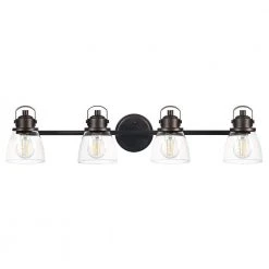 Sadie 32.75 in. 4-Lights Modern Coastal Antique Bronze Bathroom Vanity Lights with Bowl Shape Clear Glass Shade by TRIBESIGNS WAY TO ORIGIN