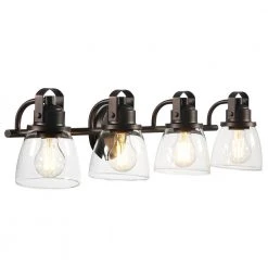 Sadie 32.75 in. 4-Lights Modern Coastal Antique Bronze Bathroom Vanity Lights with Bowl Shape Clear Glass Shade by TRIBESIGNS WAY TO ORIGIN -Outlet OttLite Store antique bronze tribesigns way to origin vanity lighting hd sf0057 c3 1000