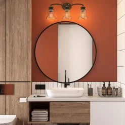 Sabine 24 in. 3-Light Antique Bronze Bathroom Vanity Light with Bell Shaped Frosted Glass Shades by TRIBESIGNS WAY TO ORIGIN -Outlet OttLite Store antique bronze tribesigns way to origin vanity lighting hd zsf0116 31 1000