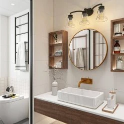 Sabine 24 in. 3-Light Antique Bronze Bathroom Vanity Light with Bell Shaped Frosted Glass Shades by TRIBESIGNS WAY TO ORIGIN -Outlet OttLite Store antique bronze tribesigns way to origin vanity lighting hd zsf0116 c3 1000