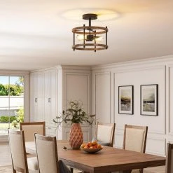 12.8 in. 2-Light Crystal Black Walnut Flush Mount Ceiling Light Rustic Farmhouse Fixture Industrial Metal Home Office by TRIBESIGNS WAY TO ORIGIN -Outlet OttLite Store black and walnut tribesigns way to origin flush mount lights th sf0202 wzz 1f 1000