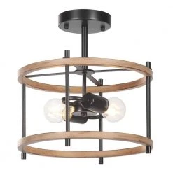 12.8 in. 2-Light Crystal Black Walnut Flush Mount Ceiling Light Rustic Farmhouse Fixture Industrial Metal Home Office by TRIBESIGNS WAY TO ORIGIN -Outlet OttLite Store black and walnut tribesigns way to origin flush mount lights th sf0202 wzz 77 1000