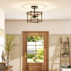 12.8 in. 2-Light Crystal Black Walnut Flush Mount Ceiling Light Rustic Farmhouse Fixture Industrial Metal Home Office by TRIBESIGNS WAY TO ORIGIN -Outlet OttLite Store black and walnut tribesigns way to origin flush mount lights th sf0202 wzz fa 1000