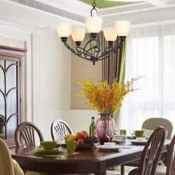 Bailey 5-Light Black Chandelier with Opal Bowl Glass Shape for Living Room, Bedroom by TRIBESIGNS WAY TO ORIGIN -Outlet OttLite Store black tribesigns way to origin chandeliers hd 0126sfl 4f 1000