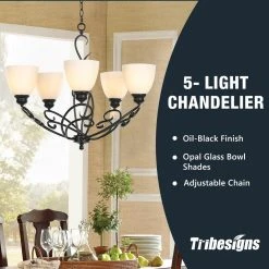 Bailey 5-Light Black Chandelier with Opal Bowl Glass Shape for Living Room, Bedroom by TRIBESIGNS WAY TO ORIGIN -Outlet OttLite Store black tribesigns way to origin chandeliers hd 0126sfl 76 1000