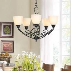 Bailey 5-Light Black Chandelier with Opal Bowl Glass Shape for Living Room, Bedroom by TRIBESIGNS WAY TO ORIGIN -Outlet OttLite Store black tribesigns way to origin chandeliers hd 0126sfl c3 1000