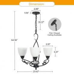 Bailey 3-Light Black Craftsman Classic Chandelier, with Opal Glass Shade and Vintage Creative Wrought Iron Accents by TRIBESIGNS WAY TO ORIGIN -Outlet OttLite Store black tribesigns way to origin chandeliers hd ggsf0127 1f 1000