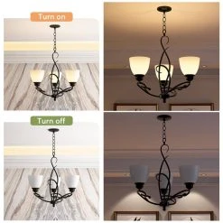 Bailey 3-Light Black Craftsman Classic Chandelier, with Opal Glass Shade and Vintage Creative Wrought Iron Accents by TRIBESIGNS WAY TO ORIGIN -Outlet OttLite Store black tribesigns way to origin chandeliers hd ggsf0127 4f 1000