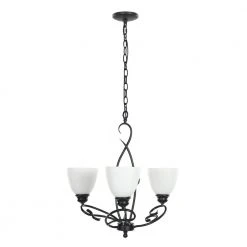 Bailey 3-Light Black Craftsman Classic Chandelier, with Opal Glass Shade and Vintage Creative Wrought Iron Accents by TRIBESIGNS WAY TO ORIGIN