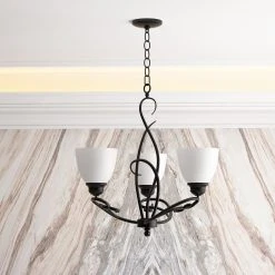 Bailey 3-Light Black Craftsman Classic Chandelier, with Opal Glass Shade and Vintage Creative Wrought Iron Accents by TRIBESIGNS WAY TO ORIGIN -Outlet OttLite Store black tribesigns way to origin chandeliers hd ggsf0127 76 1000