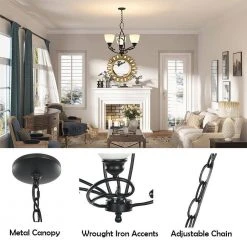Bailey 3-Light Black Craftsman Classic Chandelier, with Opal Glass Shade and Vintage Creative Wrought Iron Accents by TRIBESIGNS WAY TO ORIGIN -Outlet OttLite Store black tribesigns way to origin chandeliers hd ggsf0127 a0 1000