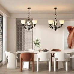 Bailey 3-Light Black Craftsman Classic Chandelier, with Opal Glass Shade and Vintage Creative Wrought Iron Accents by TRIBESIGNS WAY TO ORIGIN -Outlet OttLite Store black tribesigns way to origin chandeliers hd ggsf0127 c3 1000