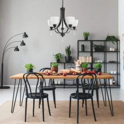 Bailey 5-Light Black Craftsman Chandelier, Bell Opaline Glass Shape, Embellished with Crystal, Matte Curved Light Pole by TRIBESIGNS WAY TO ORIGIN -Outlet OttLite Store black tribesigns way to origin chandeliers hd sf0120 wzz 31 1000