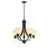 Bailey 5-Light Black Craftsman Chandelier, Bell Opaline Glass Shape, Embellished with Crystal, Matte Curved Light Pole by TRIBESIGNS WAY TO ORIGIN