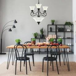 Bailey 4-Light Black 2-Tier Chandelier with Bell Opaline Glass Shape by TRIBESIGNS WAY TO ORIGIN -Outlet OttLite Store black tribesigns way to origin chandeliers hd sf0121l 4f 1000
