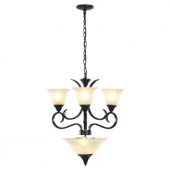 Bailey 4-Light Black 2-Tier Chandelier with Bell Opaline Glass Shape by TRIBESIGNS WAY TO ORIGIN