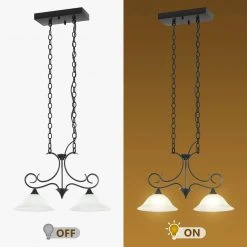 2-Light Matte Black Pendant Light with Bell Opaline Glass Shape and Curved Light Pole for Kitchen Island by TRIBESIGNS WAY TO ORIGIN -Outlet OttLite Store black tribesigns way to origin chandeliers hd sf0124l 44 1000