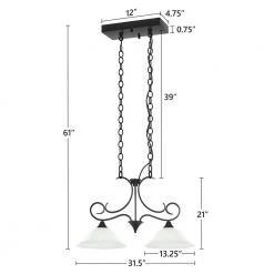 2-Light Matte Black Pendant Light with Bell Opaline Glass Shape and Curved Light Pole for Kitchen Island by TRIBESIGNS WAY TO ORIGIN -Outlet OttLite Store black tribesigns way to origin chandeliers hd sf0124l 76 1000