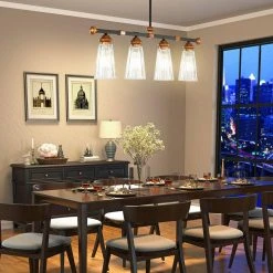 Crystal Iron 4-Light Black Linear Island Pendant, Industrial Gold Modern Kitchen Matte Chandelier Striped Glass by TRIBESIGNS WAY TO ORIGIN -Outlet OttLite Store black tribesigns way to origin chandeliers hd sf0125 wzz 4f 1000