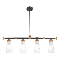 Crystal Iron 4-Light Black Linear Island Pendant, Industrial Gold Modern Kitchen Matte Chandelier Striped Glass by TRIBESIGNS WAY TO ORIGIN
