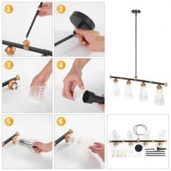 Crystal Iron 4-Light Black Linear Island Pendant, Industrial Gold Modern Kitchen Matte Chandelier Striped Glass by TRIBESIGNS WAY TO ORIGIN -Outlet OttLite Store black tribesigns way to origin chandeliers hd sf0125 wzz 77 1000