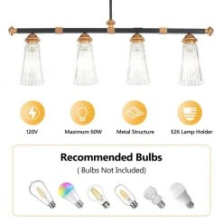 Crystal Iron 4-Light Black Linear Island Pendant, Industrial Gold Modern Kitchen Matte Chandelier Striped Glass by TRIBESIGNS WAY TO ORIGIN -Outlet OttLite Store black tribesigns way to origin chandeliers hd sf0125 wzz fa 1000