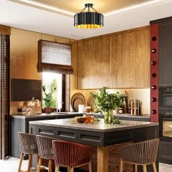 Bailey 3-Light Black Semi-Flush Mounted Light with Stamped Corrugated Metal by TRIBESIGNS WAY TO ORIGIN -Outlet OttLite Store black tribesigns way to origin chandeliers hd sf0180 31 1000