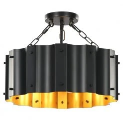 Bailey 3-Light Black Semi-Flush Mounted Light with Stamped Corrugated Metal by TRIBESIGNS WAY TO ORIGIN