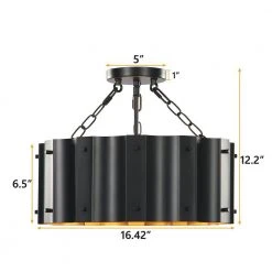 Bailey 3-Light Black Semi-Flush Mounted Light with Stamped Corrugated Metal by TRIBESIGNS WAY TO ORIGIN -Outlet OttLite Store black tribesigns way to origin chandeliers hd sf0180 76 1000