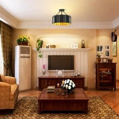 Bailey 3-Light Black Semi-Flush Mounted Light with Stamped Corrugated Metal by TRIBESIGNS WAY TO ORIGIN -Outlet OttLite Store black tribesigns way to origin chandeliers hd sf0180 c3 1000