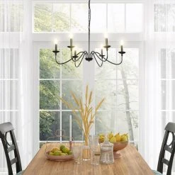 6-Light Bailey Black Island Chandelier 35 in. Modern Farmhouse Candlestick Chandelier by TRIBESIGNS WAY TO ORIGIN -Outlet OttLite Store black tribesigns way to origin chandeliers hd sfzy102 21 4f 1000