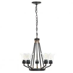 Bailey 5-Light Matte Black Chandelier with Clear Glass Shades by TRIBESIGNS WAY TO ORIGIN