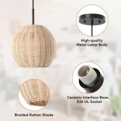 Bonnie 1-Light Black Rattan Pendant Light with Handmade Woven Shade for Kitchen Island Dining Room Living Room by TRIBESIGNS WAY TO ORIGIN -Outlet OttLite Store black tribesigns way to origin chandeliers hd zy20185 1d 1000