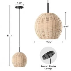 Bonnie 1-Light Black Rattan Pendant Light with Handmade Woven Shade for Kitchen Island Dining Room Living Room by TRIBESIGNS WAY TO ORIGIN -Outlet OttLite Store black tribesigns way to origin chandeliers hd zy20185 40 1000