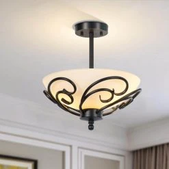 Bailey 14.1-in. 2-Light White Semi-Flush Mount Light by TRIBESIGNS WAY TO ORIGIN -Outlet OttLite Store black tribesigns way to origin flush mount lights hd sf0129 cx c3 1000