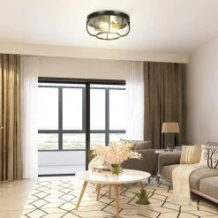 14 in. 2-Light Black Flush Mount Ceiling Light with Bubble Glass Shape by TRIBESIGNS WAY TO ORIGIN -Outlet OttLite Store black tribesigns way to origin flush mount lights hd sf0511l 31 1000