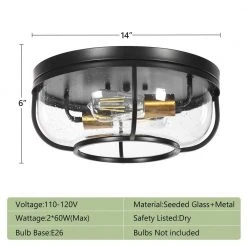 14 in. 2-Light Black Flush Mount Ceiling Light with Bubble Glass Shape by TRIBESIGNS WAY TO ORIGIN -Outlet OttLite Store black tribesigns way to origin flush mount lights hd sf0511l 76 1000