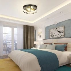 14 in. 2-Light Black Flush Mount Ceiling Light with Bubble Glass Shape by TRIBESIGNS WAY TO ORIGIN -Outlet OttLite Store black tribesigns way to origin flush mount lights hd sf0511l c3 1000