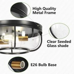 14 in. 2-Light Black Flush Mount Ceiling Light with Bubble Glass Shape by TRIBESIGNS WAY TO ORIGIN -Outlet OttLite Store black tribesigns way to origin flush mount lights hd sf0511l fa 1000