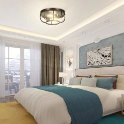 Crystal 13.2 in. 3-Light Matte Black Dome Ceiling Semi- Flush Mount Light with Open Seeded Glass Shade by TRIBESIGNS WAY TO ORIGIN -Outlet OttLite Store black tribesigns way to origin flush mount lights hd zsf0152 31 1000