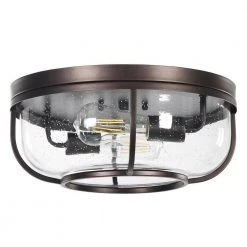 Crystal 13.2 in. 3-Light Matte Black Dome Ceiling Semi- Flush Mount Light with Open Seeded Glass Shade by TRIBESIGNS WAY TO ORIGIN