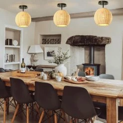 Bonnie 9.3 in. 1-Light Black Semi-Flush Mount with Handmade Woven Rattan Shade for Dining Room Living Room by TRIBESIGNS WAY TO ORIGIN -Outlet OttLite Store black tribesigns way to origin flush mount lights hd zy20186 31 1000