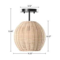 Bonnie 9.3 in. 1-Light Black Semi-Flush Mount with Handmade Woven Rattan Shade for Dining Room Living Room by TRIBESIGNS WAY TO ORIGIN -Outlet OttLite Store black tribesigns way to origin flush mount lights hd zy20186 40 1000