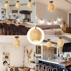 Bonnie 9.3 in. 1-Light Black Semi-Flush Mount with Handmade Woven Rattan Shade for Dining Room Living Room by TRIBESIGNS WAY TO ORIGIN -Outlet OttLite Store black tribesigns way to origin flush mount lights hd zy20186 44 1000